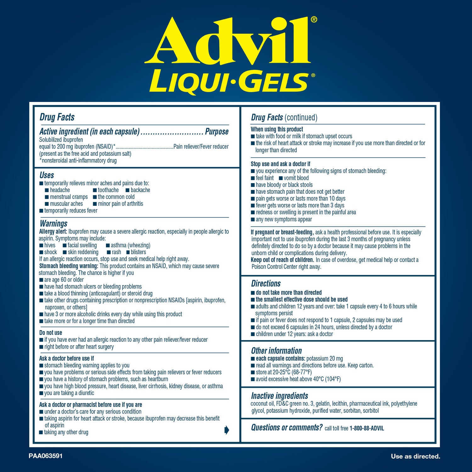 Liqui-Gels Ibuprofen 200 Mg. Pain Reliever/Fever Reducer, 240 Capsules